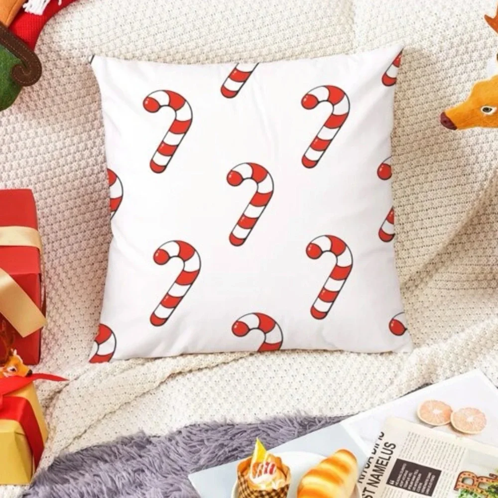 Christmas Cane Print Cushion Cover Without Filler. 4 Set